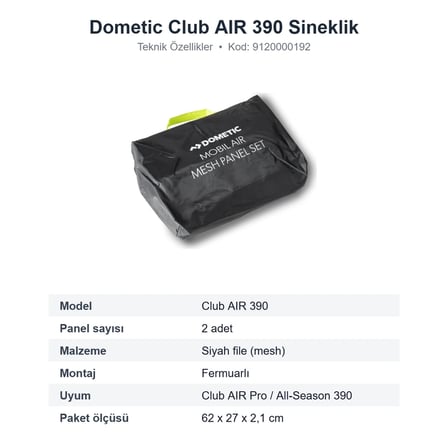 Dometic Club AIR 390 Şişme Ön Çadır Sineklik Panel Seti, 2 Parça (9120000192)