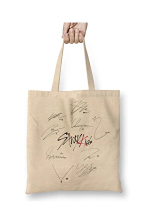 Stray Kids Lee Know Chibi Beyaz Bez Çanta Uzun Saplı Alışveriş Çantası Plaj Çantası