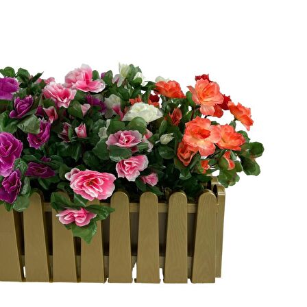 Yapay Çiçek Gold Çit Balkon Saksısı Renkli Açelya Çiçekli 55*20cm