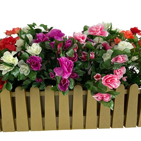 Yapay Çiçek Gold Çit Balkon Saksısı Renkli Açelya Çiçekli 55*20cm