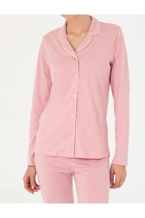 Kadın Gül Kurusu Pamuklu Modal Boydan Patlı Kutulu Pijama Takımı Q8.U.8O.K2.K.A8.P.C