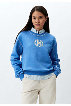 Bisiklet Yaka Logo Baskılı Dikiş Detay Sweatshirt