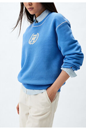 Bisiklet Yaka Logo Baskılı Dikiş Detay Sweatshirt