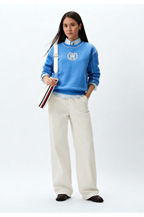 Bisiklet Yaka Logo Baskılı Dikiş Detay Sweatshirt