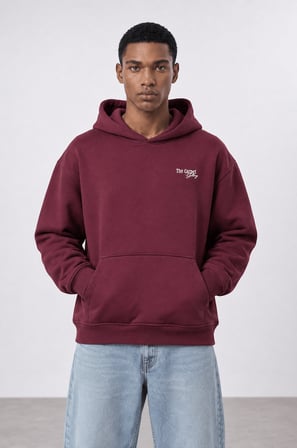 Erkek Carpet Patch Detaylı Oversize Hoodie Bordo