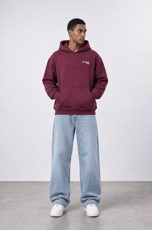 Erkek Carpet Patch Detaylı Oversize Hoodie Bordo