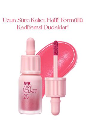 Uzun Süre Kalıcı ve Hafif Formüllü, Kadife Bitişli Tint Peripera Ink Airy Velvet (25 Zazzy Peach)