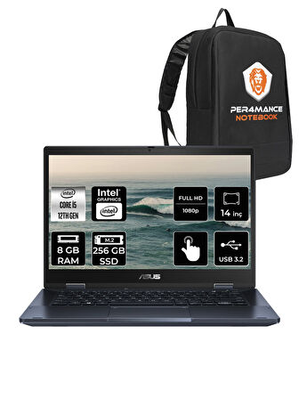 ASUS Expertbook B3 Flip i5 1235U 8GB RAM 256GB SSD 14" FHD FDOS Dokunmatik Bilgisayar & PER4 ÇANTA