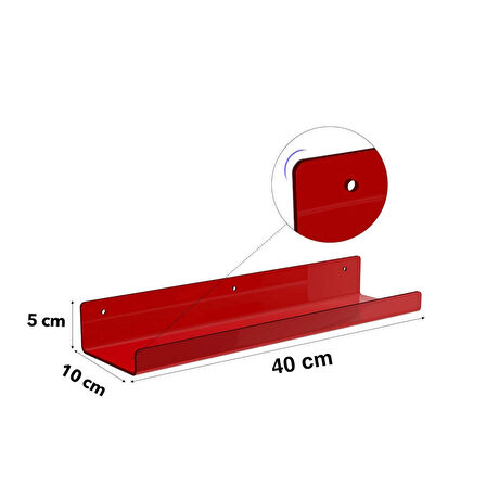  Duvar Raf (Transparan Kırmızı 40cm x 10cm)