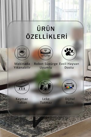 Yıkanabilir Kaymaz Taban Dijital Baskılı Halı ve Yolluk – Leke Tutmaz Salon & Mutfak Halısı