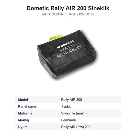 Dometic Rally AIR 200 Şişme Ön Çadır Sineklik Paneli, Tek Parça (9120000197)