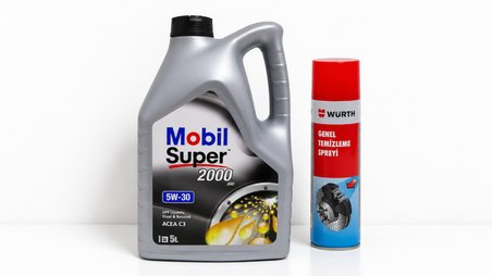 MOBİL SÜPER 2000 XE ACEA C3 5W-30 DPF MOTOR YAĞI 5 Litre + Würth Balata Spreyi 500 ml