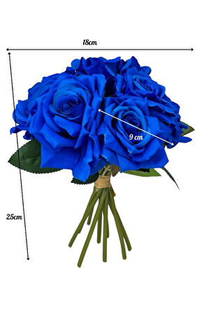 Yapay Çiçek Mavi Gül 10lu Demet Gelin Çiçeği Buketi Masa Üstü Vazo Çiçeği 25cm