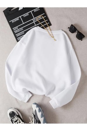 Unisex Positive Baskılı Bisiklet Yaka Sweatshirt