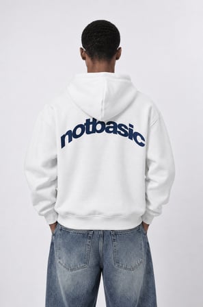 Erkek notbasic Baskılı Oversize Hoodie Ekru
