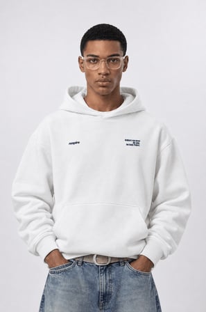 Erkek notbasic Baskılı Oversize Hoodie Ekru