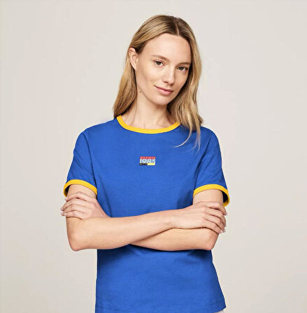 Kadın Pamuklu Team Skinny Fit Ringer T-Shirt