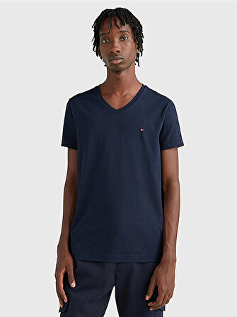 Erkek V yaka Slim Fıt %100 Pamuklu T-Shirt