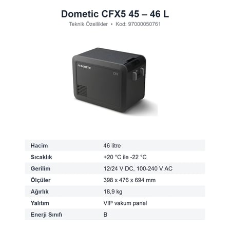 Dometic CFX5 45 Kompresörlü Taşınabilir Buzdolabı 46 L, 12/24 V – 100-240 V, Uygulama Kontrollü (97000050761)