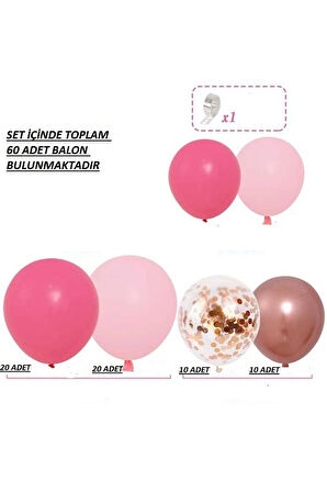 Lüks 1 Yaş Doğum Günü Balon Seti Fuşya Makaron Pembe