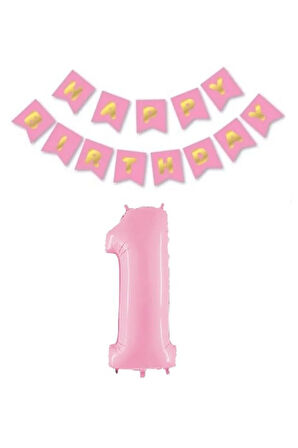 Lüks 1 Yaş Doğum Günü Balon Seti Fuşya Makaron Pembe