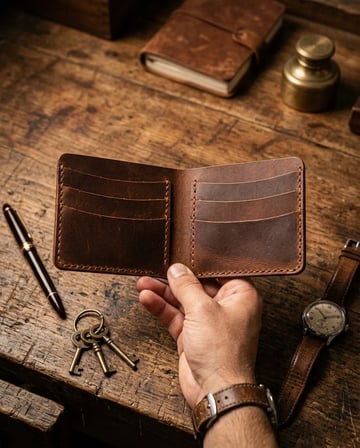 %100 Hakiki Deri Vintage Erkek Cüzdan - Kahverengi El Dikişi Klasik Model Cüzdan