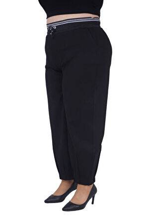 Büyük Beden Kadın Mom Fit Ekstra Battal Beli Lastikli Yüksek Bel Pantolon