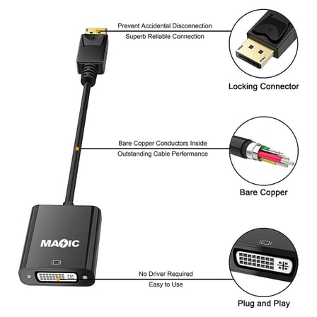 Lunatic 8057 Display DP DVI Çevirici Adaptörü, Altın Kaplama DisplayPort DVI 24 + 5 Erkek Dişi dönüştürücü