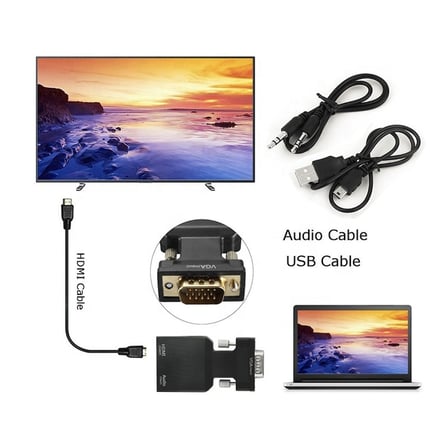 Lunatic 0145 Vga To Hdmi Çevirici Dönüştürücü Laptop Tv Monitör Adaptör Kablosu VGA çıkışını HDTV'ye dönüştürmenizi sağlar.
