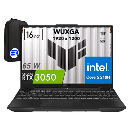 Asus Tuf Gaming F16 FX607VJ-RL033EP5 Intel Core 5-210H 32GB 1tb SSD RTX3050 6gb 16 Inç Full Hd+ 144Hz + Elektropasaj Çanta