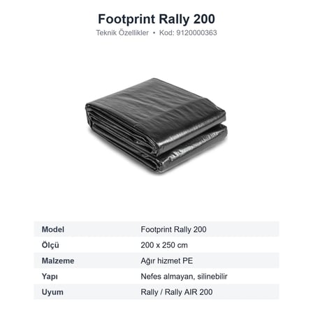 Dometic Footprint Rally 200 Ön Çadır Zemin Örtüsü, PE Taban Brandası 200x250 cm (9120000363)