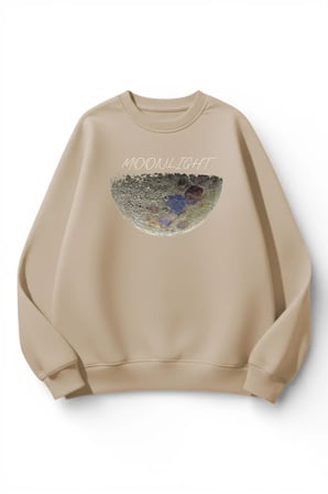 Unisex Yumuşak Dokulu Gerçek Ay Baskılı Tasarım Oversize 3 İplik Bisiklet Yaka Sweatshirt