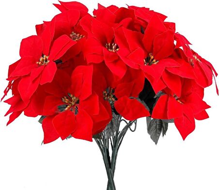 Yapay Çiçek Atatürk Çiçeği Kırmızı Demet Kadife Dokulu Christmas Flower 