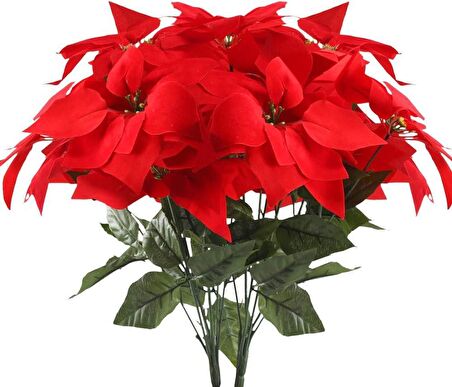 Yapay Çiçek Atatürk Çiçeği Kırmızı Demet Kadife Dokulu Christmas Flower 