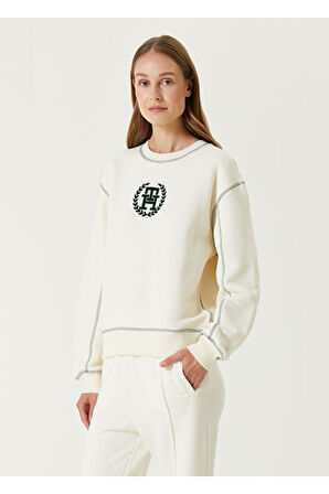 Bisiklet Yaka Logo Baskılı Dikiş Detay Sweatshirt