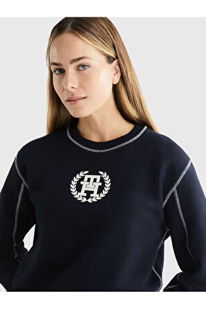 Bisiklet Yaka Logo Baskılı Dikiş Detay Sweatshirt