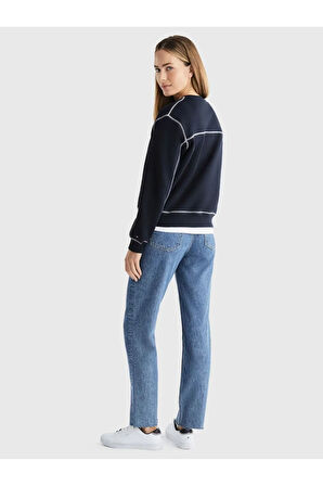 Bisiklet Yaka Logo Baskılı Dikiş Detay Sweatshirt