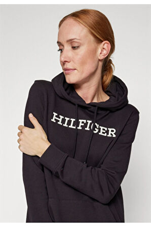 Kapşonlu Nakış İşlemenli Monotyp Hoodıe Günlük Elbise