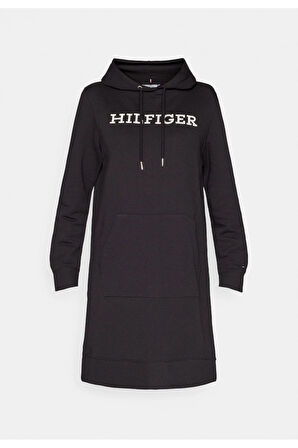 Kapşonlu Nakış İşlemenli Monotyp Hoodıe Günlük Elbise