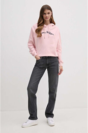 Kapşonlu El Yazılı Nakışlı Sweatshirt