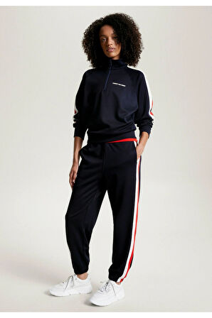 Global Stripe Yarım Fermuarlı Rahat Sweatshirt