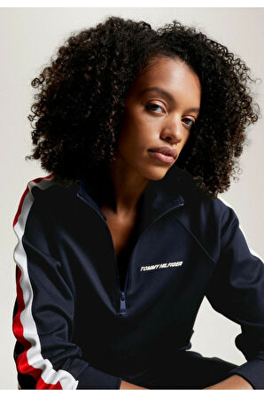 Global Stripe Yarım Fermuarlı Rahat Sweatshirt