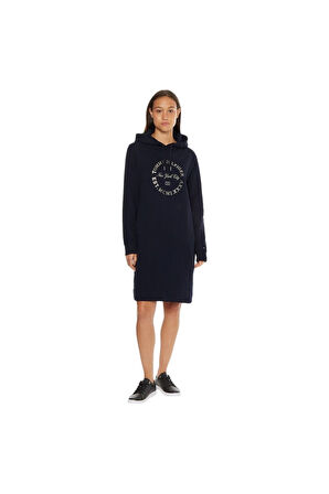 Baskı Kapşonlu Pamuklu Elbise