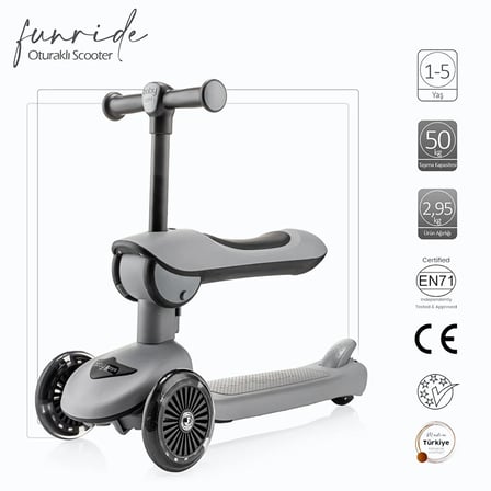 baby toys Funride Oturmalı Scooter Gri