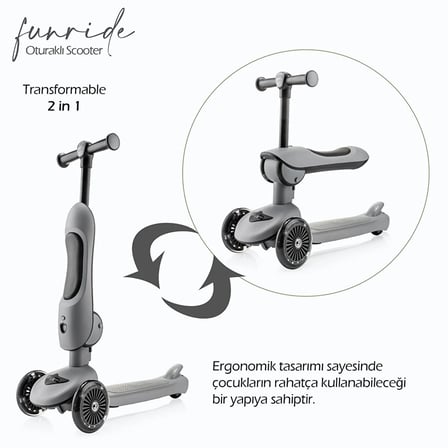 baby toys Funride Oturmalı Scooter Gri