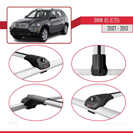 BMW X5 (E70) 2007-2013 Arası ile Uyumlu ACE-1 Ara Atkı Tavan Barı Gri 2 Adet