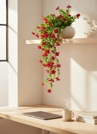 Yapay Çiçek Fuşya Sarkan Mineli Okaliptus Şimşir Yapay Sarmaşık 5dal 60cm
