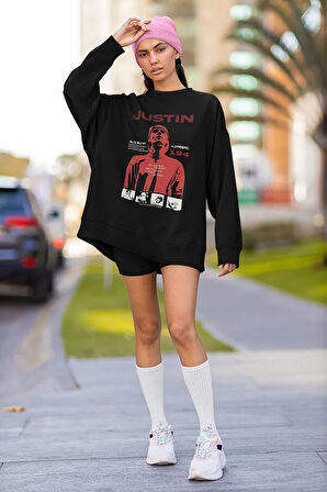 Justin Bieber Baskılı Unisex Oversize Şarkıcı Sweatshirt