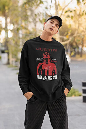 Justin Bieber Baskılı Unisex Oversize Şarkıcı Sweatshirt