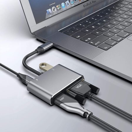 Lunatic 8053 4İN1 USB C HDMI VGA adaptörü, USB C hub, 4K HDMI, 1080P VGA, USB 3.0, USB C PD şarj, Bütün Marka Modellere Uyumlu